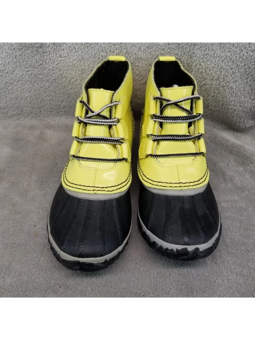 Sorel Shoes Womens Size 5.5 Out N About Yellow Leather Rubber Lace Up Rain Boots